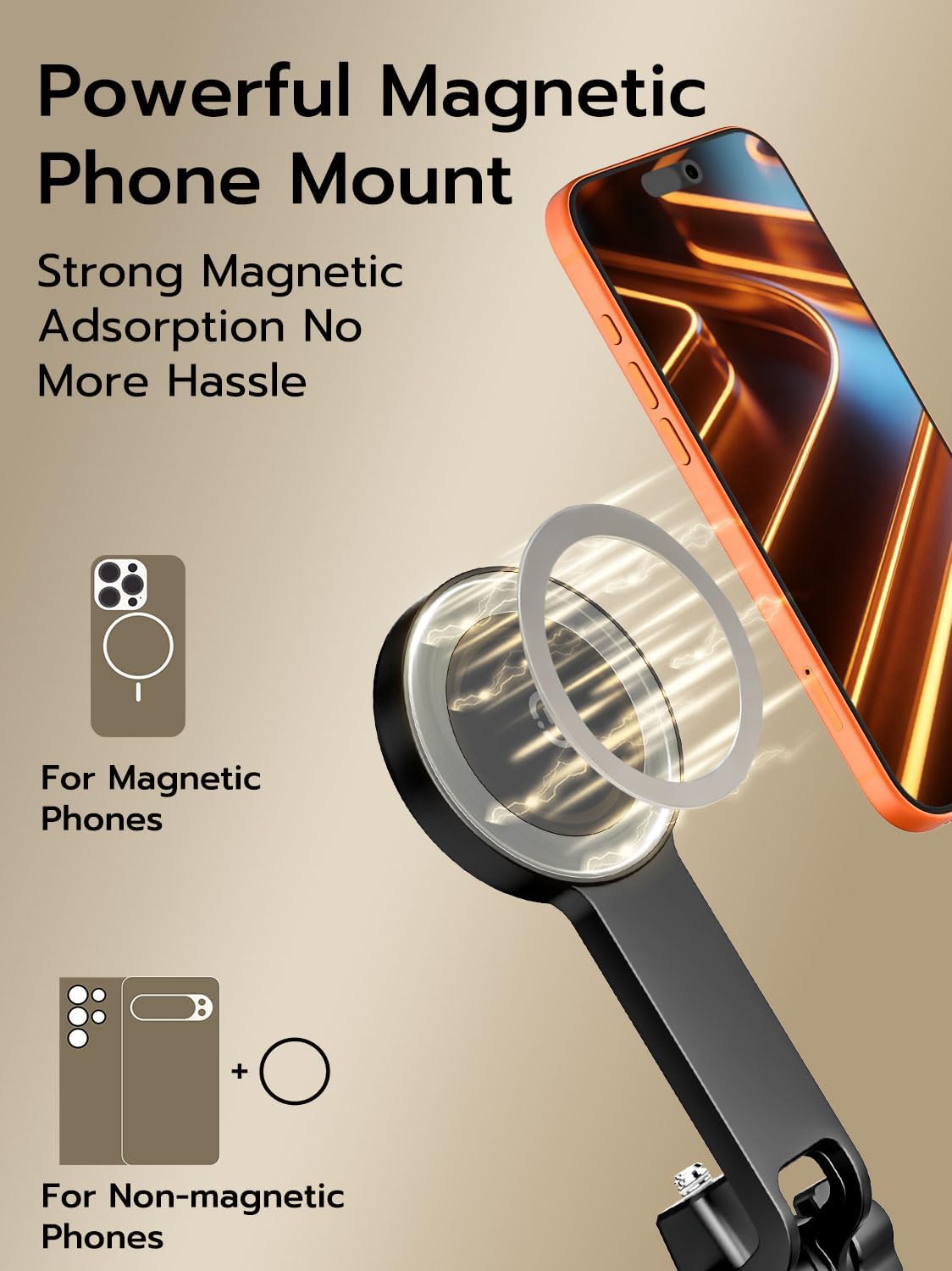 USKEYVISION Trépied magnétique pour iPhone avec lumière, perche à selfie avec lumière magnétique et télécommande, trépied extensible pour téléphone portable MagSafe iPhone/Android pour enregistrement