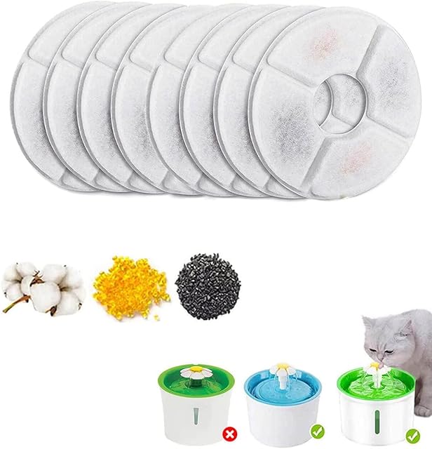 Cat Water Fountain Filters, Cat Fountain Filter, Replacement Dog Water Fountain Filter, Pet Filters Fountain Filters Filters for Water Dispenser Drinking Fountain (12.7cm 8Pack