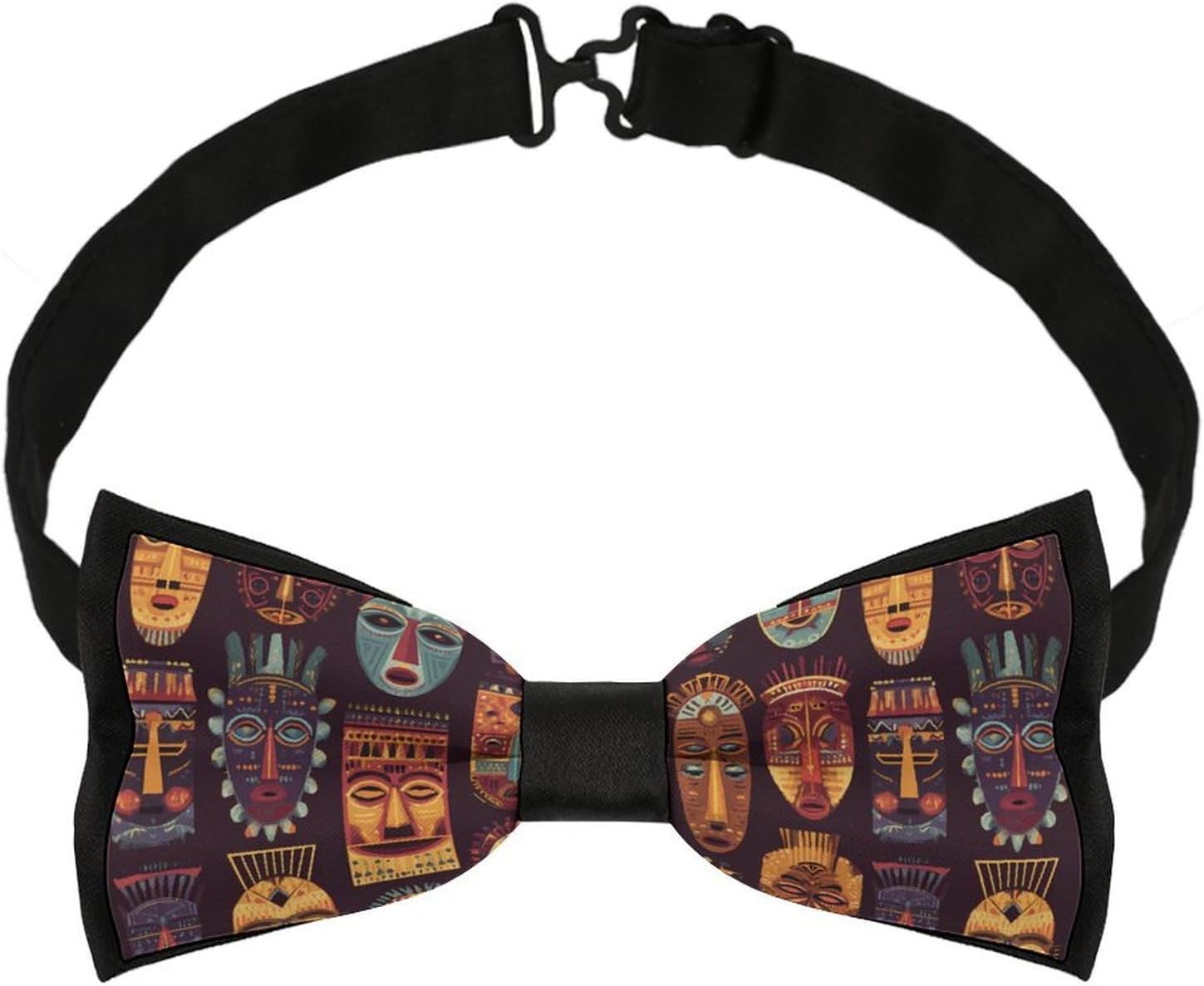 African Masks Pattern Novelty Men's Bow Tie Pre-tied Adjustable Bowtie Accessories for Wedding Party