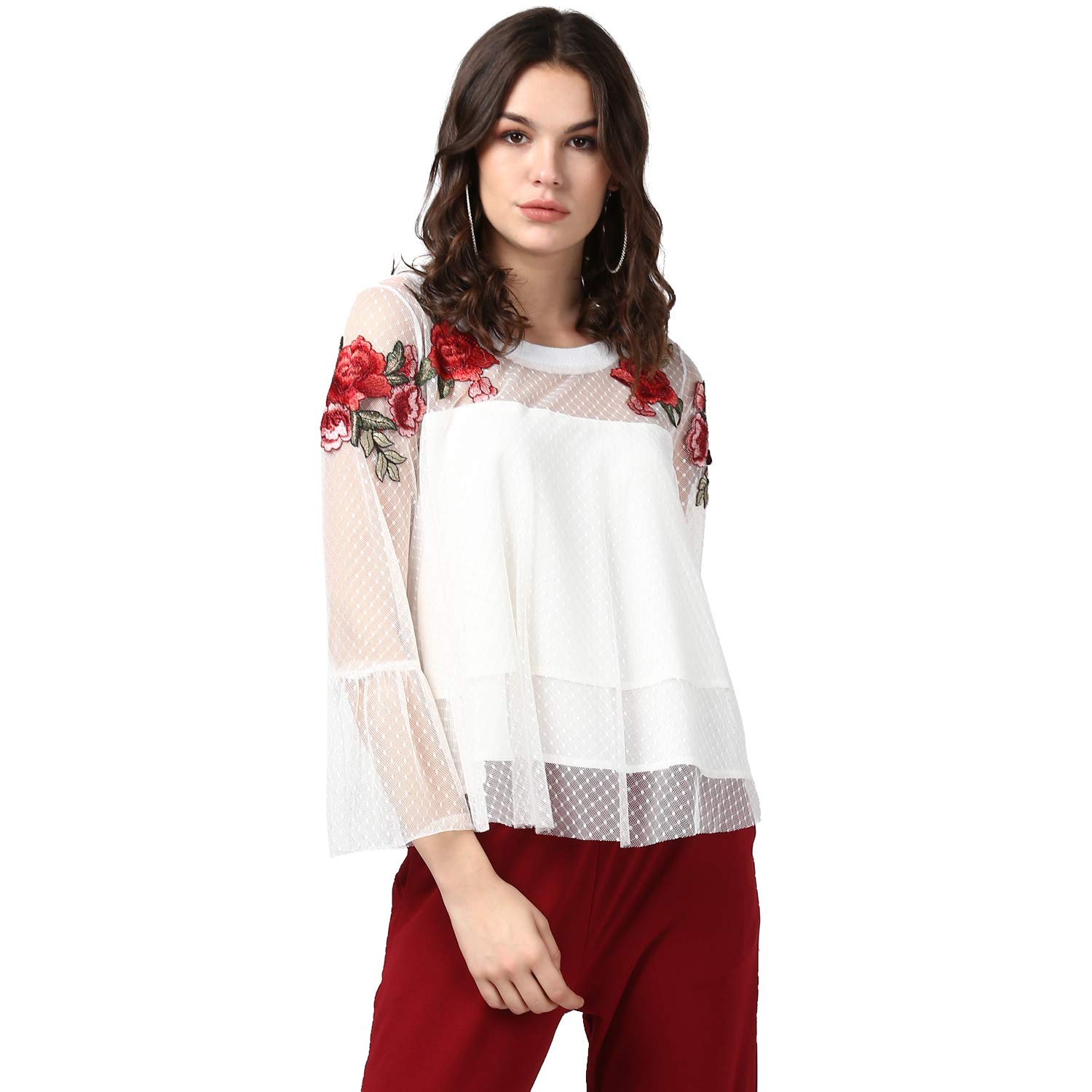 StyleStoneWomen's Top with Inner (3560WhtRoseTopXL_White_X-Large)
