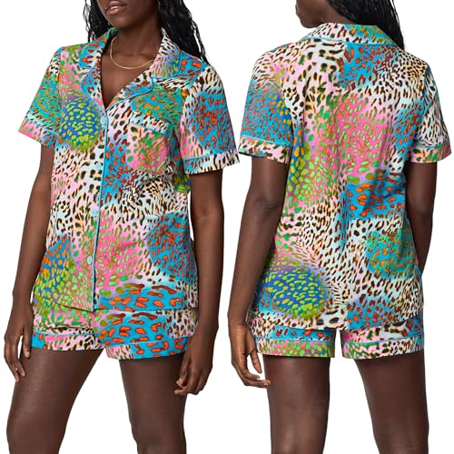 Image of Trina Turk Womens Short Sleeve Notch Collar & Shorts Sleepwear Pajama Set, Organic Cotton