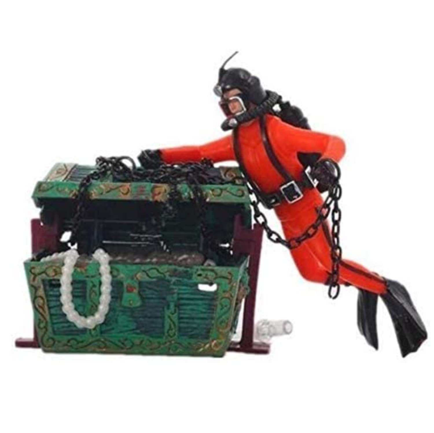 SKEIDO Aquarium Landscaping Pneumatic tank decoration Treasure searching Frogman Diver chest-orange