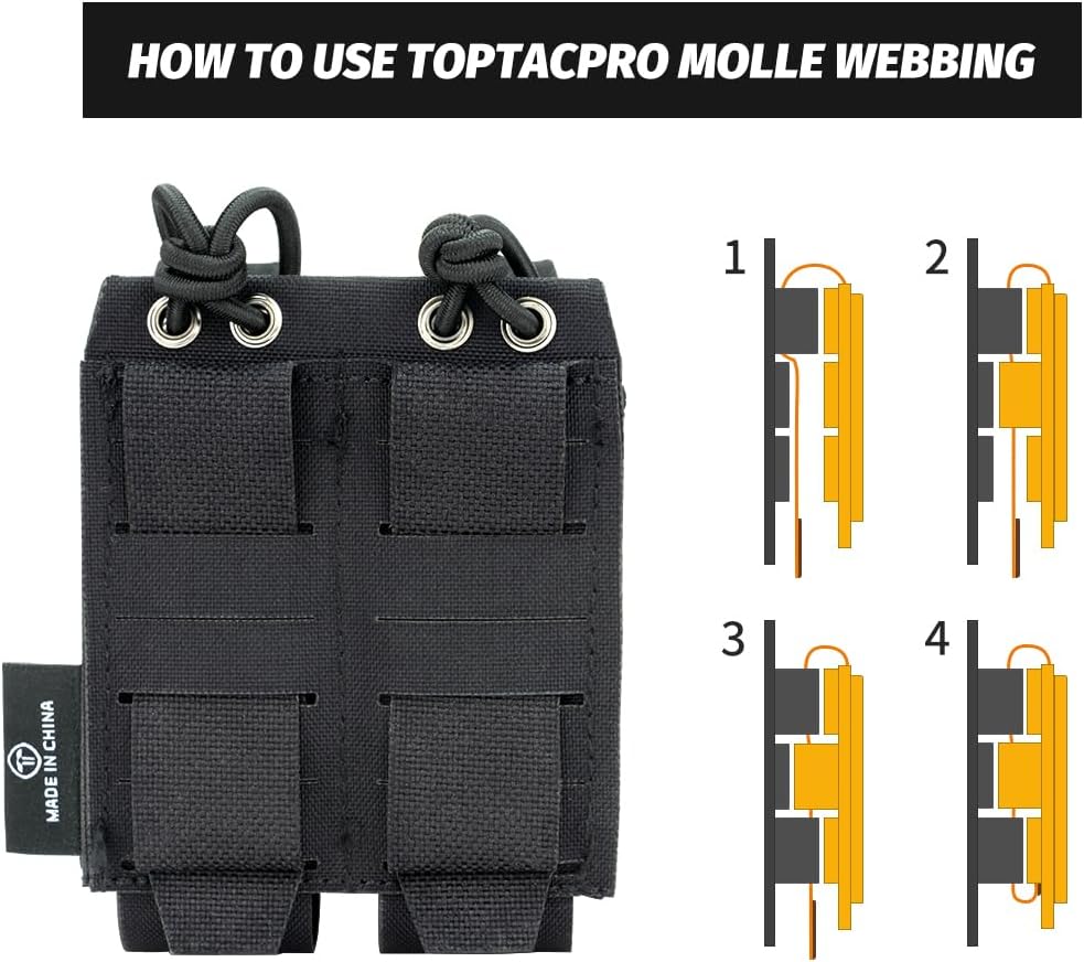 Double 9mm Pistol Mag Pouches MOLLE Magazine Holder Utility Holster Pouch with Elastic Side Anti Slip Loop Panel