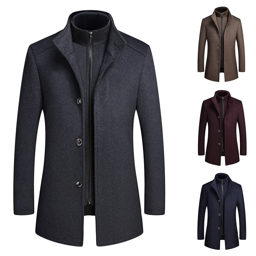 ORANDESIGNE Manteau en Laine Hiver Homme épais Coupe-Vent Longues Veste en Tweed Casual Affaires Chaud Outwear Slim Fit Trench Coat Parka Col Revers Détachables 2 en 1