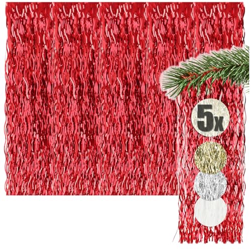 com-four® 5X Lametta - Rote Girlande für Weihnachten -...