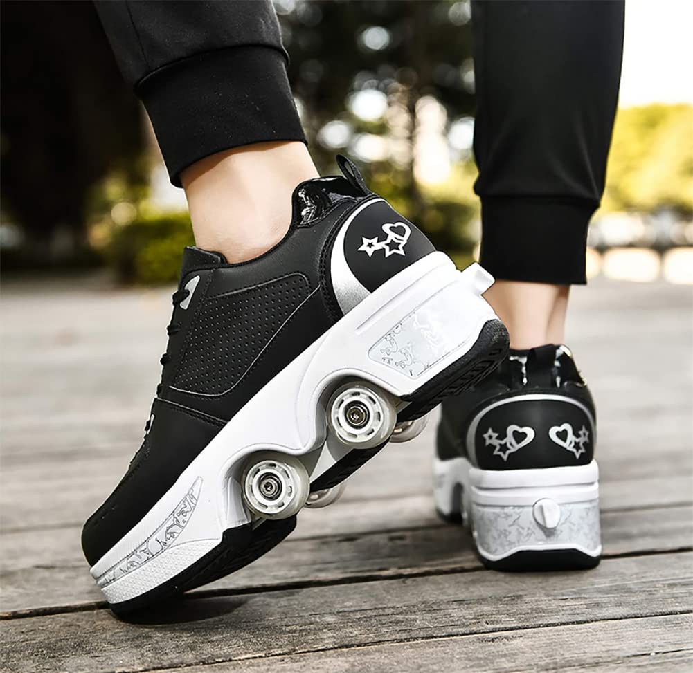 Pattinaggio Roulette Ragazza, Sneakers Roller Scarpe Da Skateboard Sneakers con Ruote Sport Ginnastica Moda Multiuso Kick Roller Shoe per ragazzi Ragazze