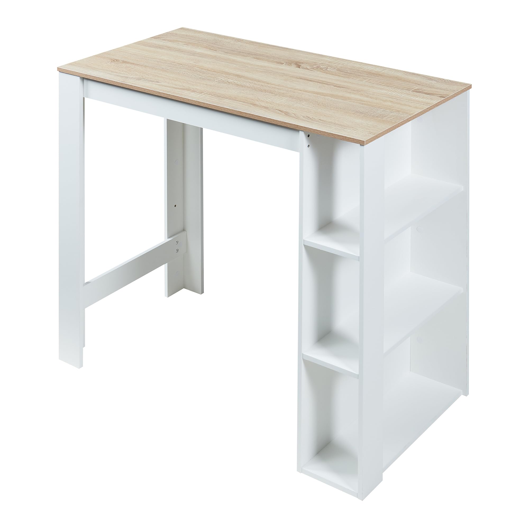 [en.casa] Mesa Alta Cocina Danderyd Mesa de Bar Moderna con 3 Estantes Laterales para Comedor Oficina en Casa Aglomerado 120 x 60 x 106 cm - Blanco/Efecto Roble