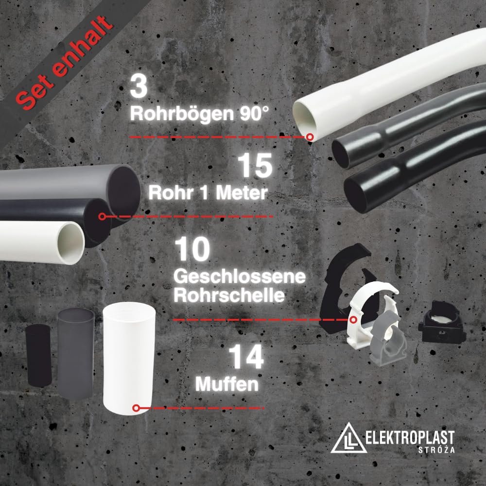 ELEKTROPLAST PVC Installationsrohr M18 15m Schwarz, Aufputz, UV Beständig