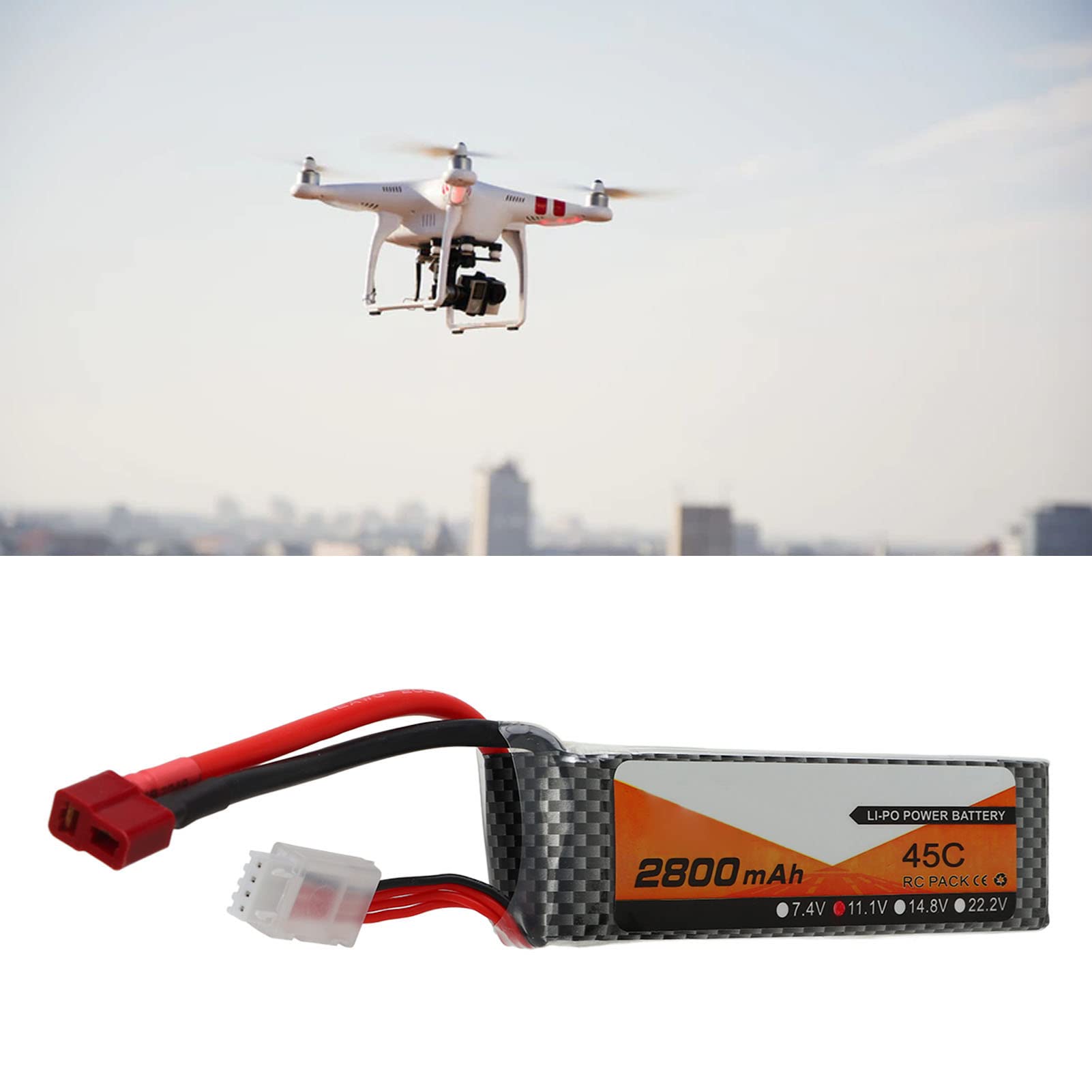 Batteria Lipo, 3S 11.1V 2800mAh 45C Batteria RC T Plug Custodia Rigida Batteria per RC Auto Aereo Drone Elicottero Barca