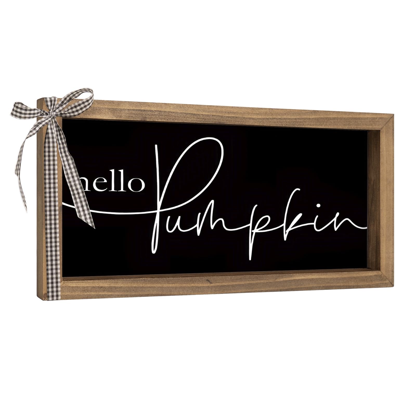 pechpell Hello Pumpkin Sign, 11.8×6 Inch Wooden Fall Decorative Signage Plaques Decor, Autumn Thanksgiving Indoor Table Top Wall Art Shelf Mantel Desk