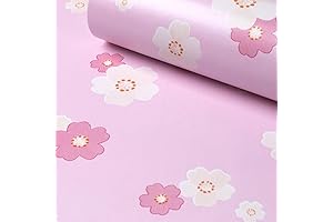 Self-Adhesive Pink Flower Wall Paper Shelf Liner for Kitchen Cabinets & Drawers