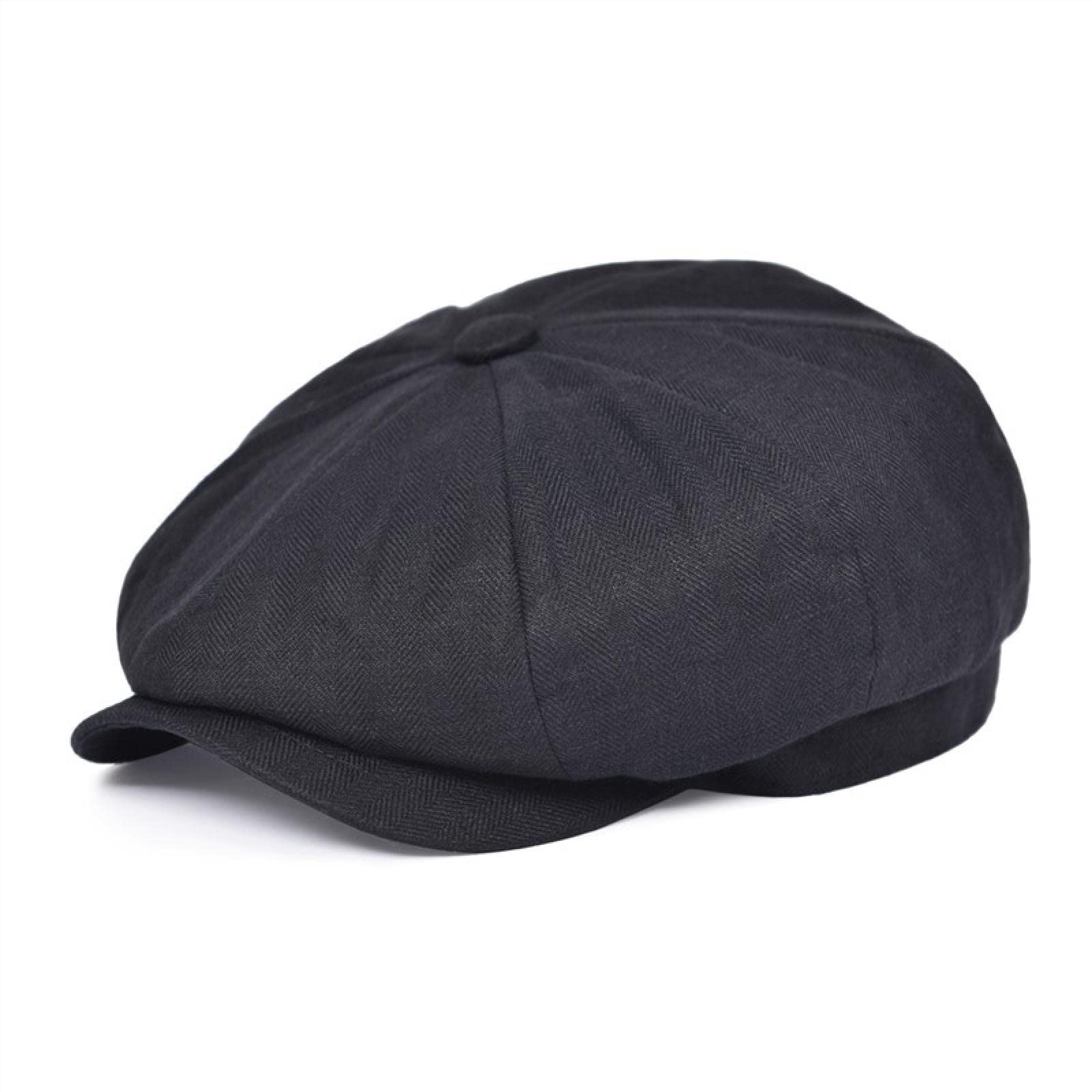 Berretto da Strillone in Lino Berretto da Uomo A Spina di Pesce Berretto Piatto Leggero E Traspirante per Uomo 60-61 Cm Nero
