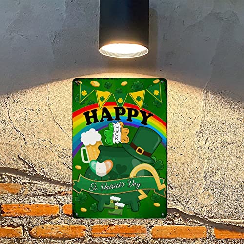 Plaque en métal avec fer à cheval doré et trèfles Happy St. Patrick