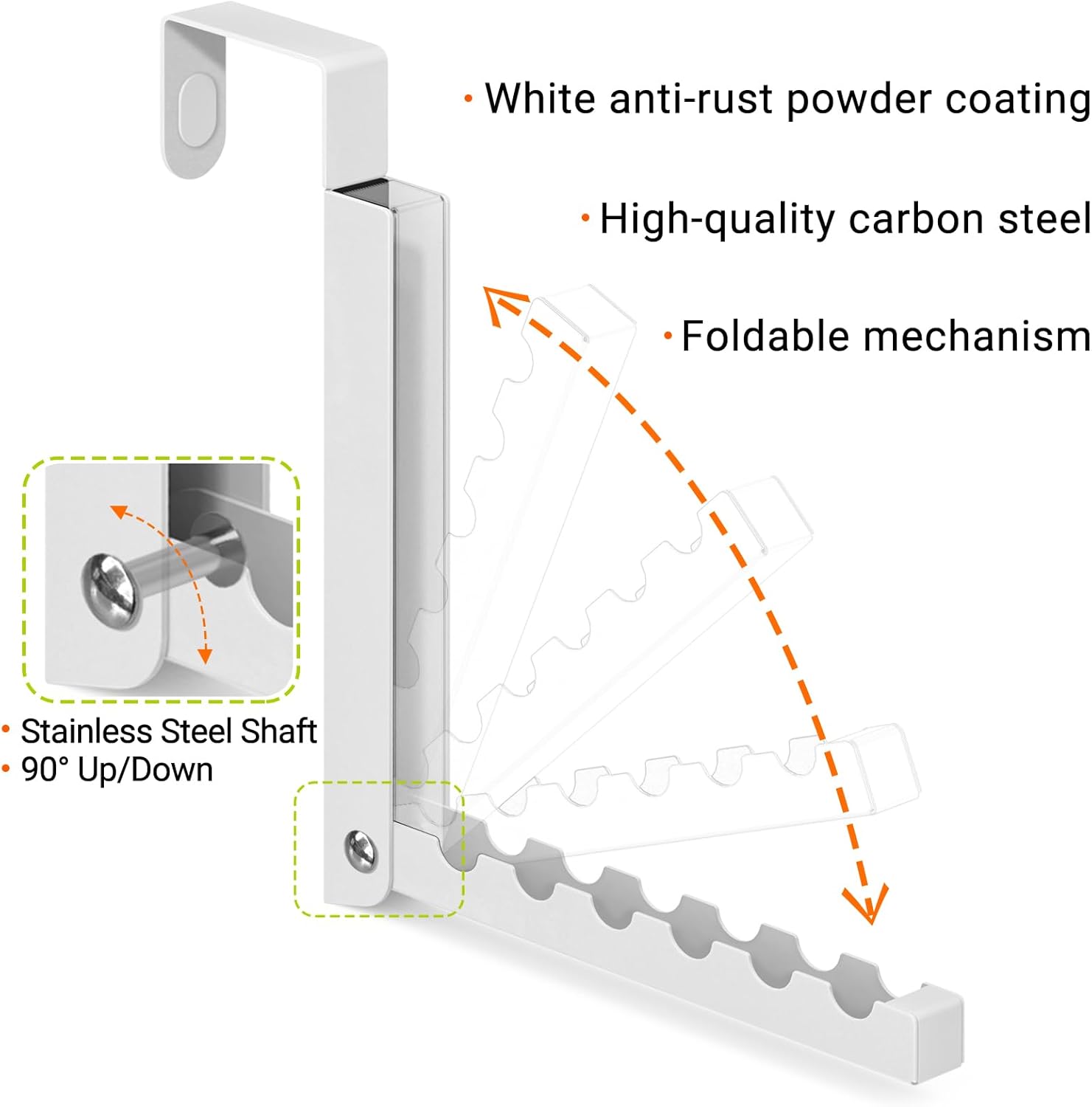 2-Pack Foldable Over-The-Door Hooks, Travel Portable Clothes Drying Rack, 6-Hook Space Saver for Clothing, Coats, Bags, Laundry Room, Bedroom, Bathroom, Entryway, Dorm - White