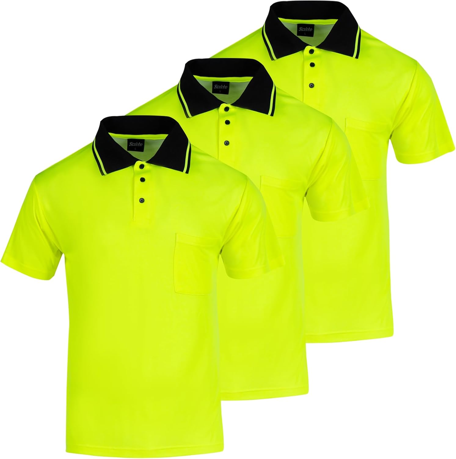High Vis Safety Polo Shirts for Men,Hi Vis Fluorescent Short Sleeve Tee,Moisture Wicking Work Shirt,3 Pack