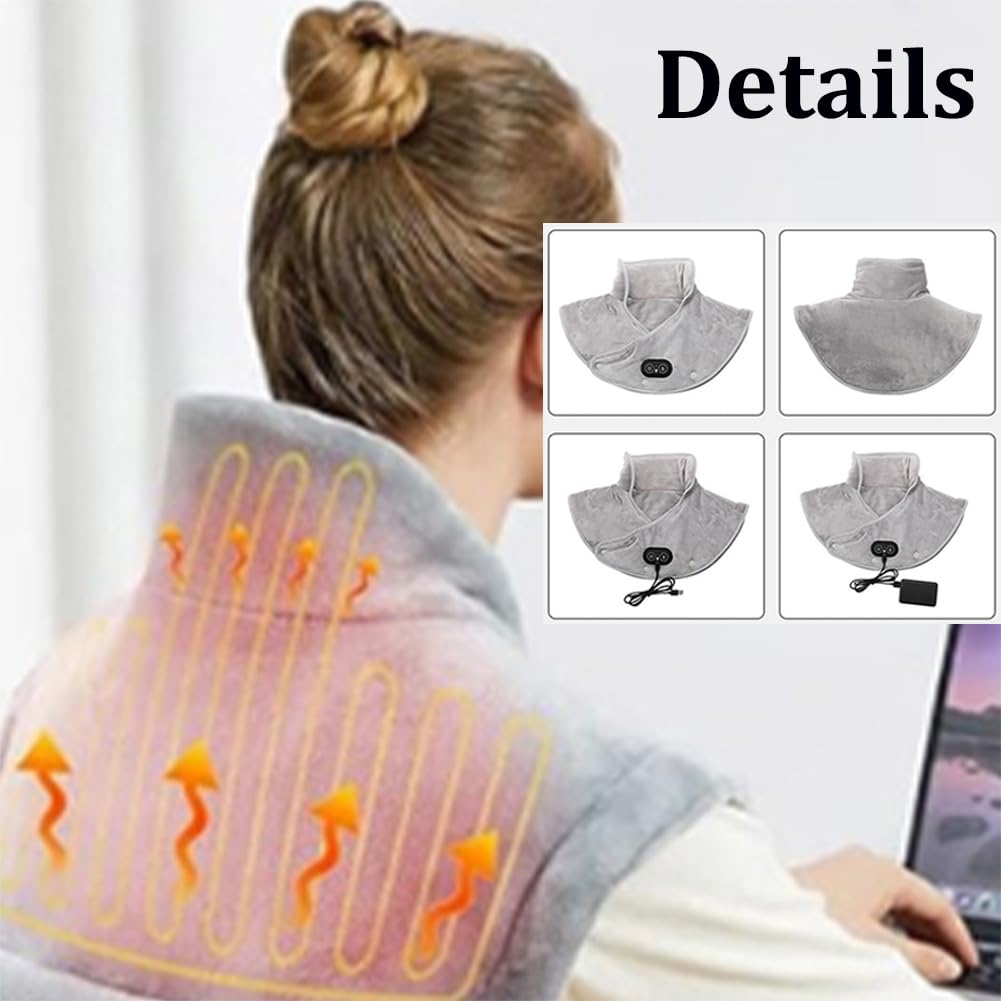 Almohadilla térmica portátil para Cuello y Hombros, Calentador de Cuello eléctrico USB para aliviar el Dolor, Envoltura de Cuello de Calentamiento rápido de 60 Segundos con 3 configuraciones de Tempe