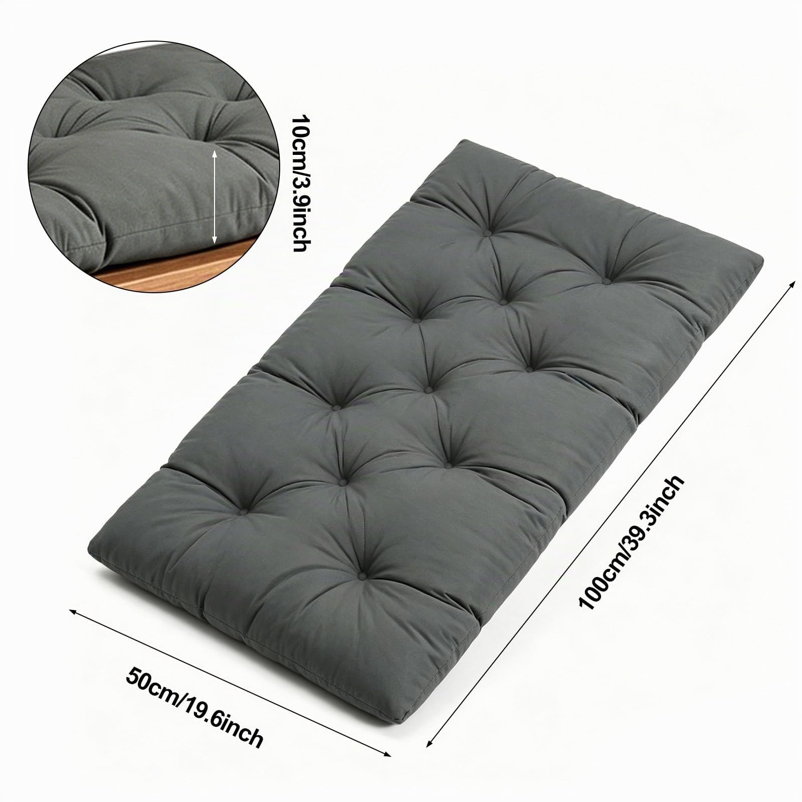 FARYODI Coussin de banc de jardin renforcé, imperméable, pour intérieur et extérieur (gris foncé, 100 x 50 x 10 cm)