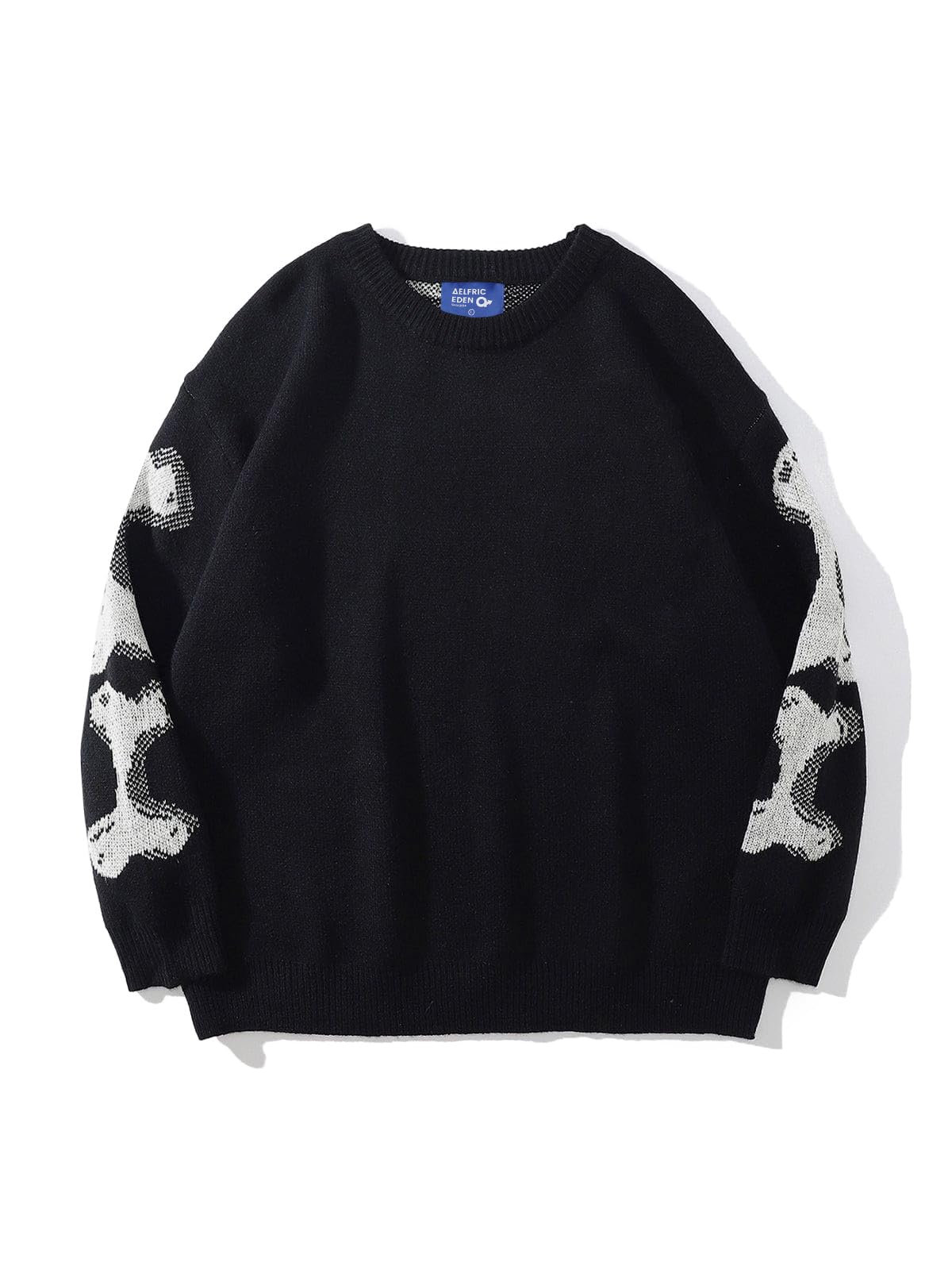 Aelfric Eden Halloween Pullover Herren Oversize Strickpullover Winter Damen Warmer Y2K Vintage Knit Sweater Rundhals Feinstrick Jumper Pullover mit Aufdruck