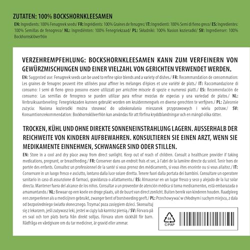 Alpi Nature Bockshornkleesamen ganz 250g, Bockshornklee ganz, Bockshornklee Gewürz, Fenugreek