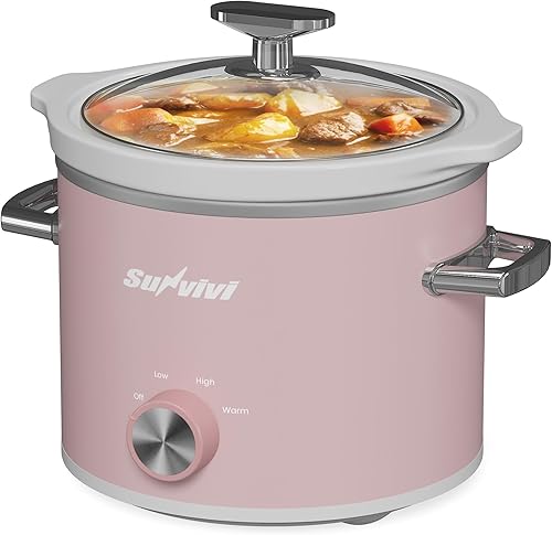 Miniatura 2 de Sunvivi Olla de cocción lenta de 2 cuartos de galón, pequeña olla de cocción lenta con olla de cerámica extraíble, calentador de alimentos con 3