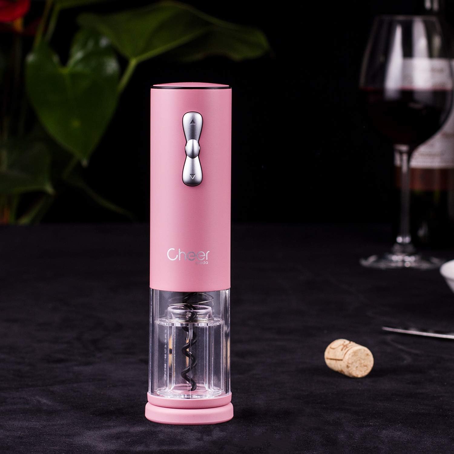 CHEER Electric Wine Opener with USB Rechargeable Lithium Battery with Foil Cut, Carrying Bag (Pink)