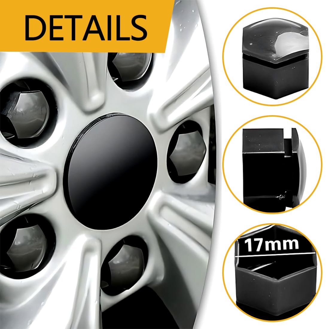 Set di 20 Cappucci per Dadi delle Ruote, Copriprotezione Esagonali per Autoveicoli, con Utensile di Rimozione (Nero), 17 mm per Auto e Autovetture