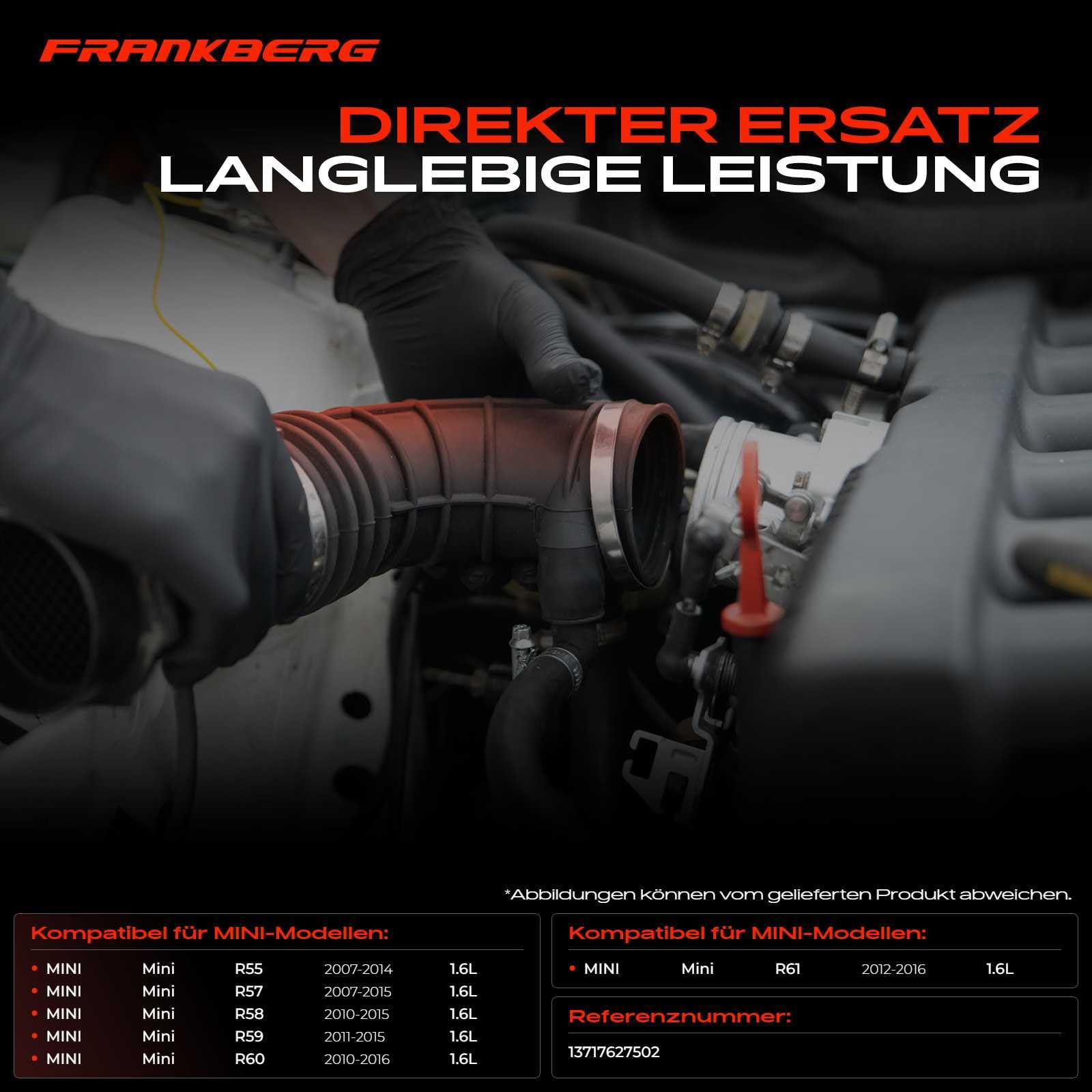Frankberg Tubo de aspiración de aire para automóviles Compatible con M.i.n.i cabrio R57 C.o.o.p.e.r S M.i.n.i Clubman R55 C.o.o.p.e.r S M.i.n.i Countryman R60 C.o.o.p.e.r S ALL4 Replace# 13717627502