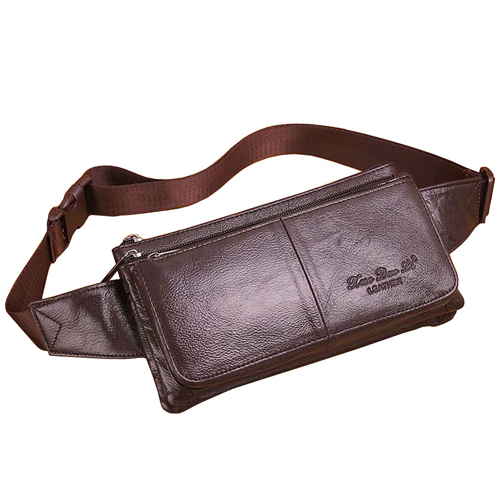 Hebetag Leather Waist Pack Fanny Bag for Men Women Outdoor Travel Sports Running Walking Hiking Hip Bum Belt Slim Cell Phone Purse Casual Waist Wallet Pouch, #03Coffee, Adjustable: 90-120cm(35.4-47.3 โ image 1