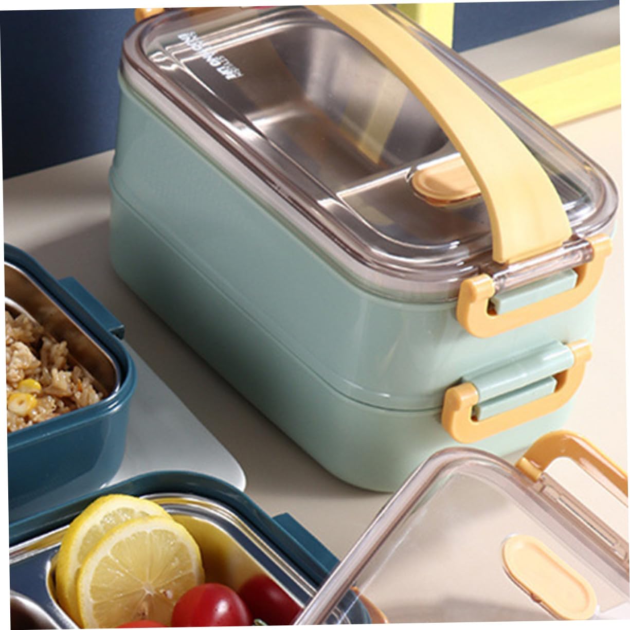 Boîte Lunch Isolée Acier Inoxydable Double Couches avec Compartiments Boîte de Rangement Repas Portable pour École Bureau et Pique- et Pratique