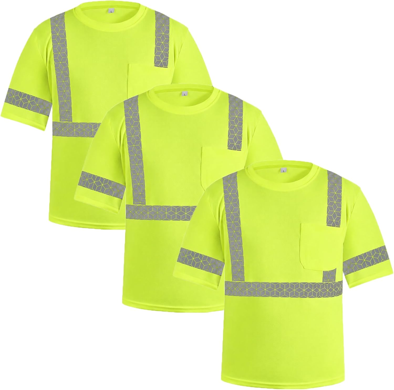 Hi Vis Reflective Safety Shirts for Men, High Vis Shirts Class 3 Short Sleeve (Yellow L)