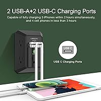 Vista 4 de QINLIANF cargador USB de pared, protector contra sobrecargas, extensor de 5 tomas con 4 puertos de carga USB (4.8 A en total), 3 lados, 1,680 J