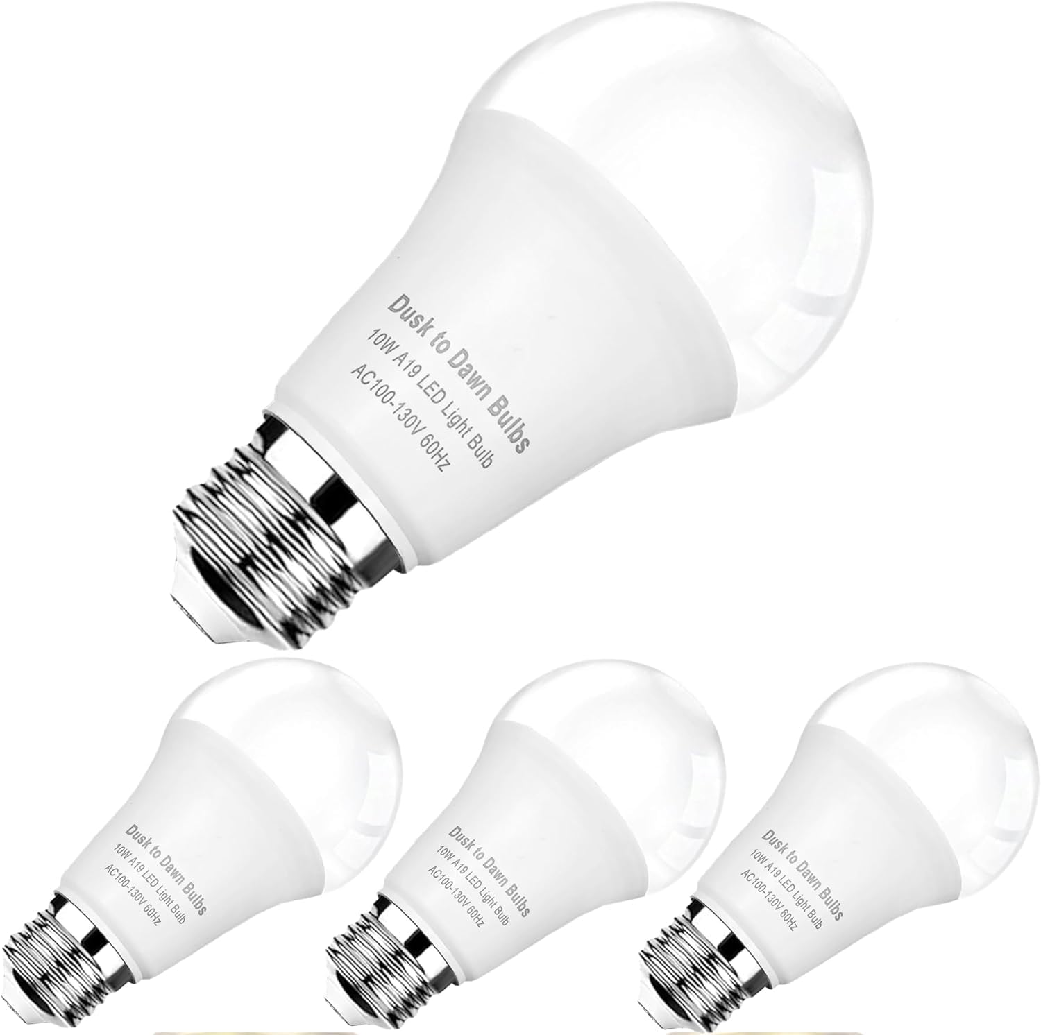 4-Pack Dusk to Dawn LED Light Bulbs, 75W Equivalent, Daylight 5000K 1,100LM, Automatic On/Off Outdoor Light, E26 A19 10W Bright Porch Light Bulbs, for Indoor/Outdoor Yard Patio Garage Garden