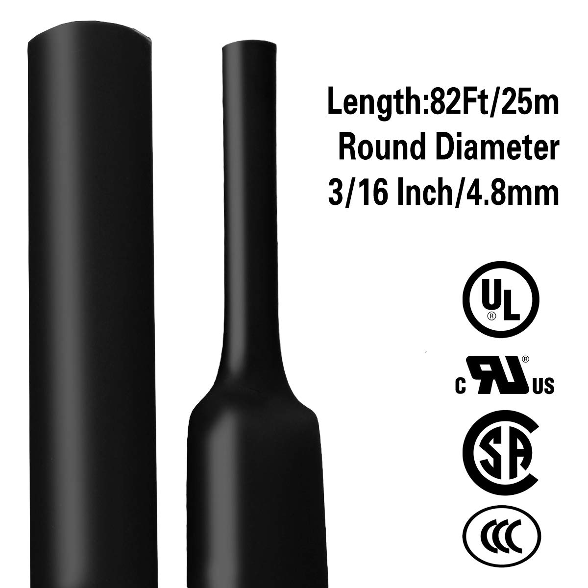 Rouleau de tube thermorétractable imperméable 3:1 de 0,9 cm, 6,1 m, de qualité marine, isolation étanche, résistant à l'huile et à l'usure, noir