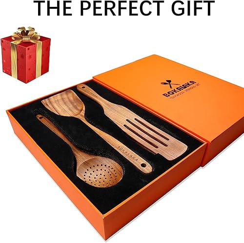 Miniatura 2 de Cucharas de madera para cocinar, 10 piezas de utensilios de cocina de madera de teca natural, juego de utensilios de cocina de madera para cocinar,