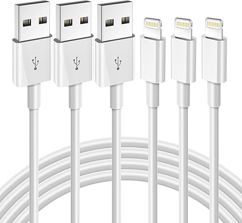 Cable de carga rápida para iPhone certificado MFi de Apple, paquete de 3 cables Lightning a USB de 6 pies compatible con iPhone 14 13 12 11 Pro Max