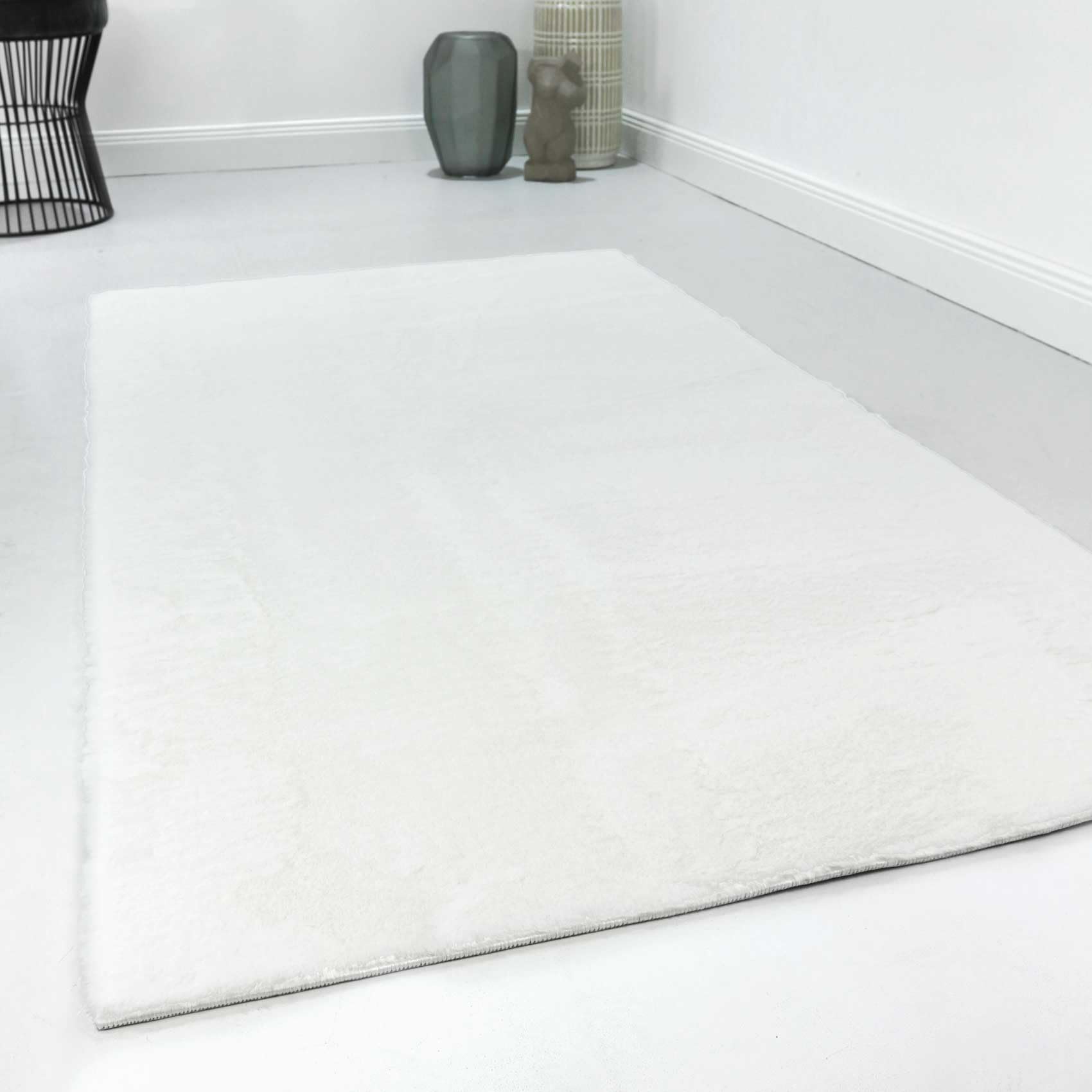Homie Living Villa Rosso getufteter Läufer, 200 x 290 cm, weiß | Kunstfell Teppich, Teppich rund, einfarbig, weich und flauschig, pflegeleichter Teppich, bestens geeignet für Wohnzimmer
