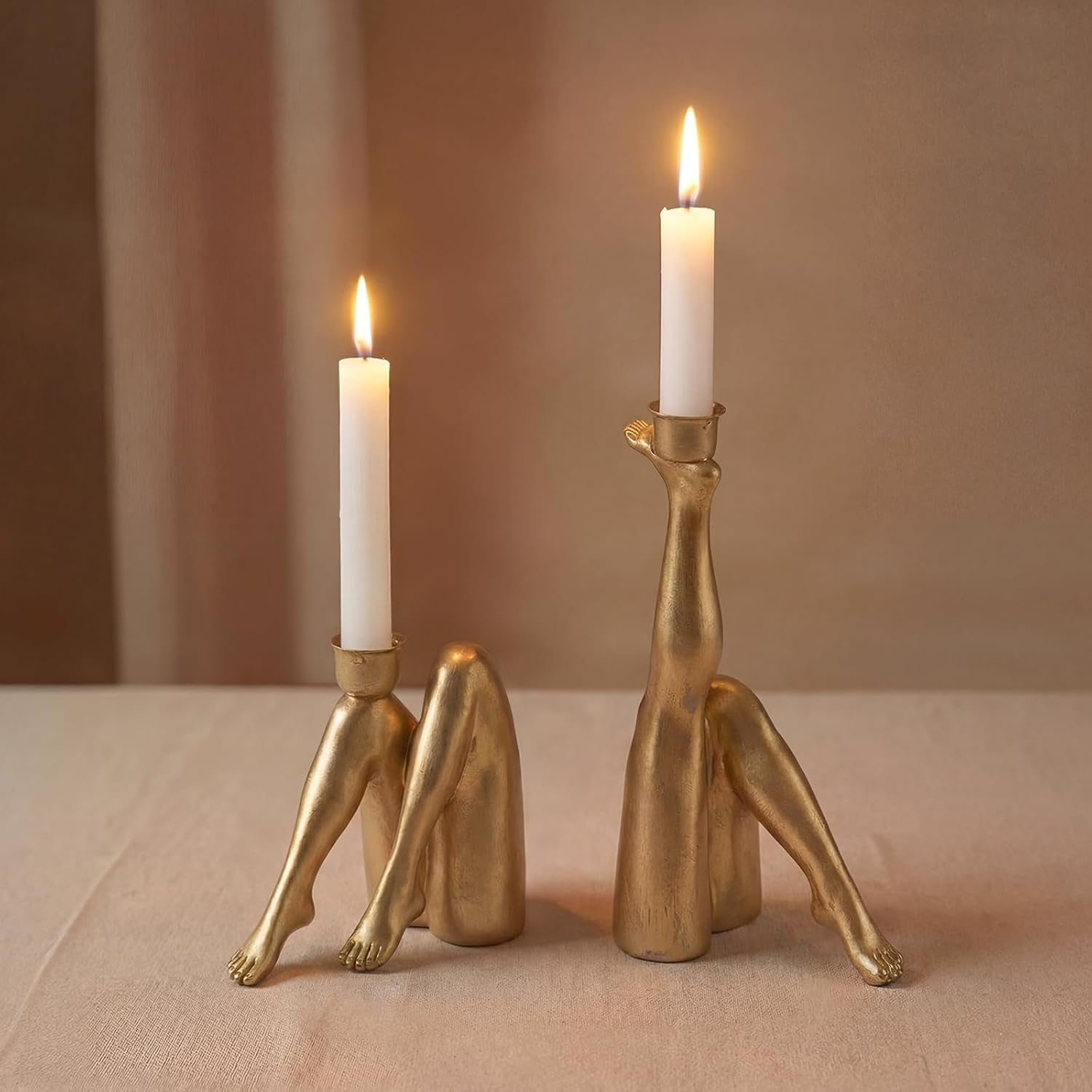 Kick Gold Leg Candle Holder, Golden, Single Metal Taper Candlestick
