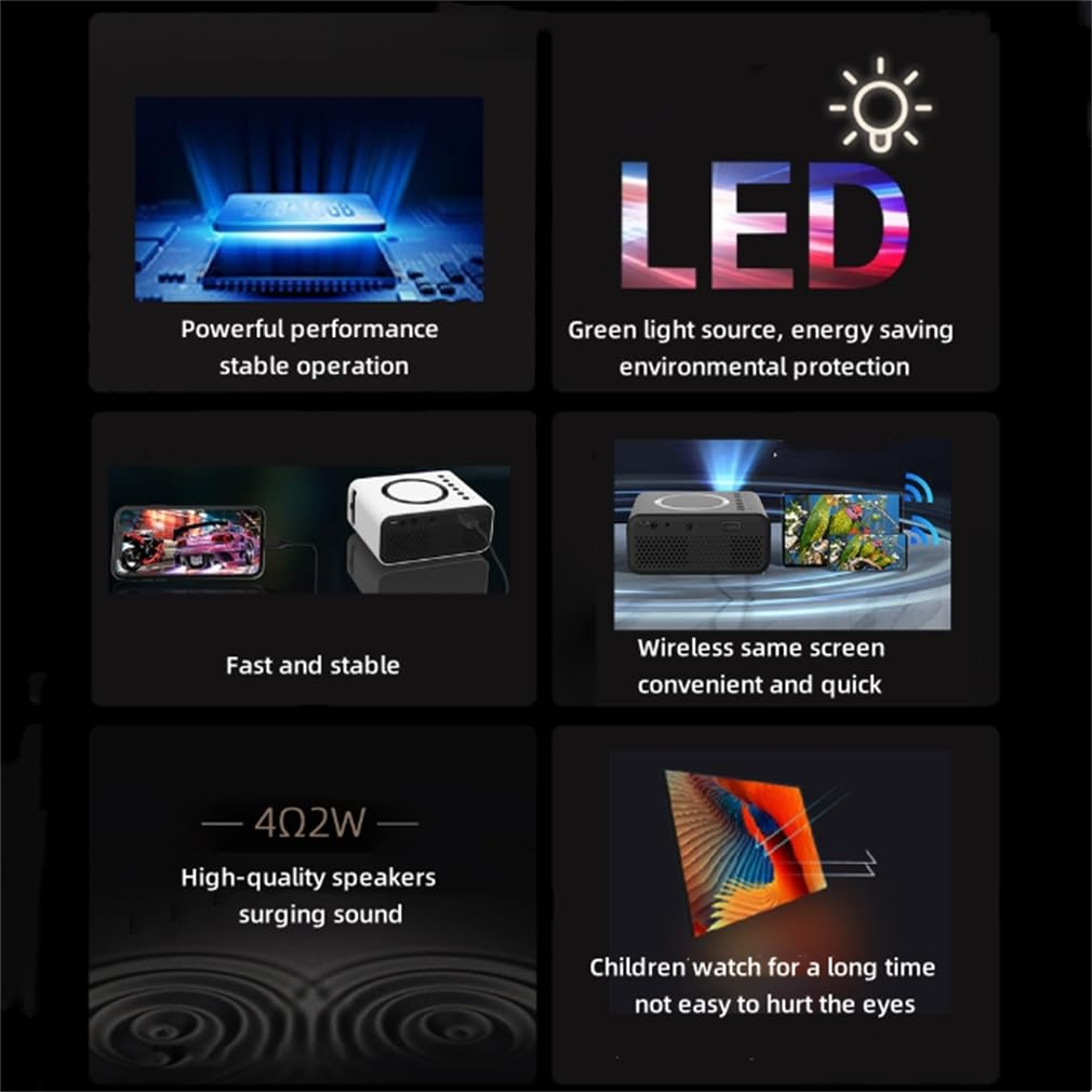 Proiettore Video Home Cinema Full HD 1080P, Proiettore Video per Home Cinema, Potente Performance, Operazione Stabile, Compatibile con Il Computer Portatile Telefonico,Black
