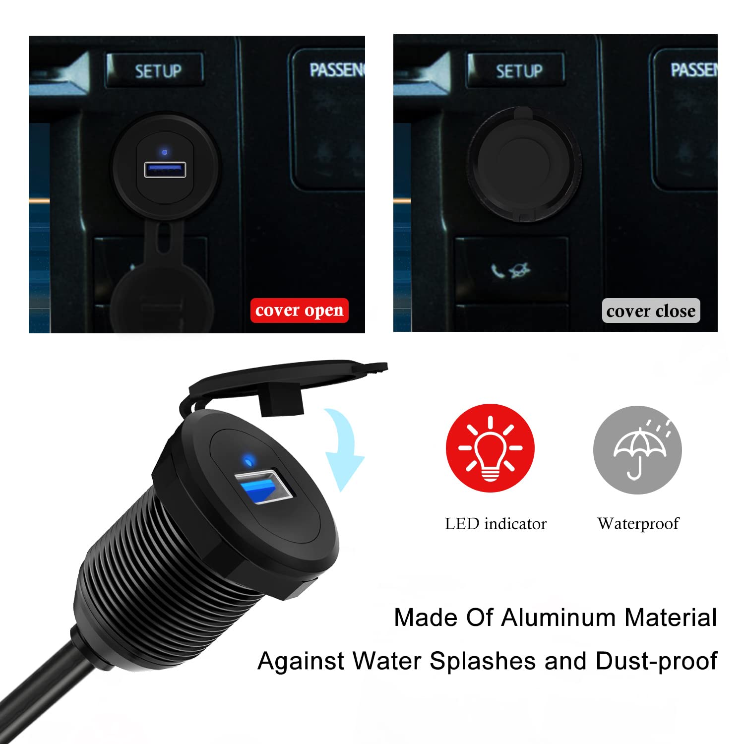 Single Port USB 3.0 Autohalterung Unterputzkabel mit LED-Anzeige