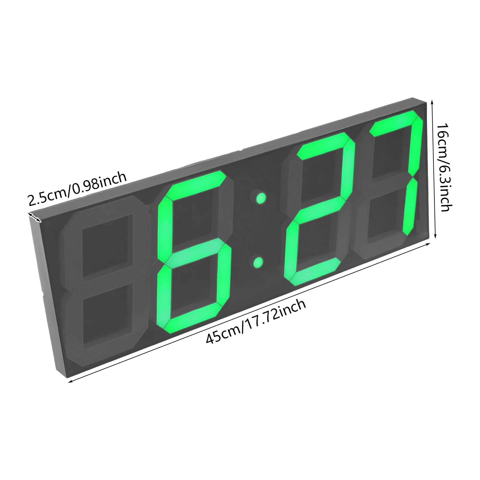 Reloj de pared digital LED grande, pantalla LED verde, mando a distancia, temporizador, salón, oficina, dormitorio, 45 x 16 x 2,5 cm