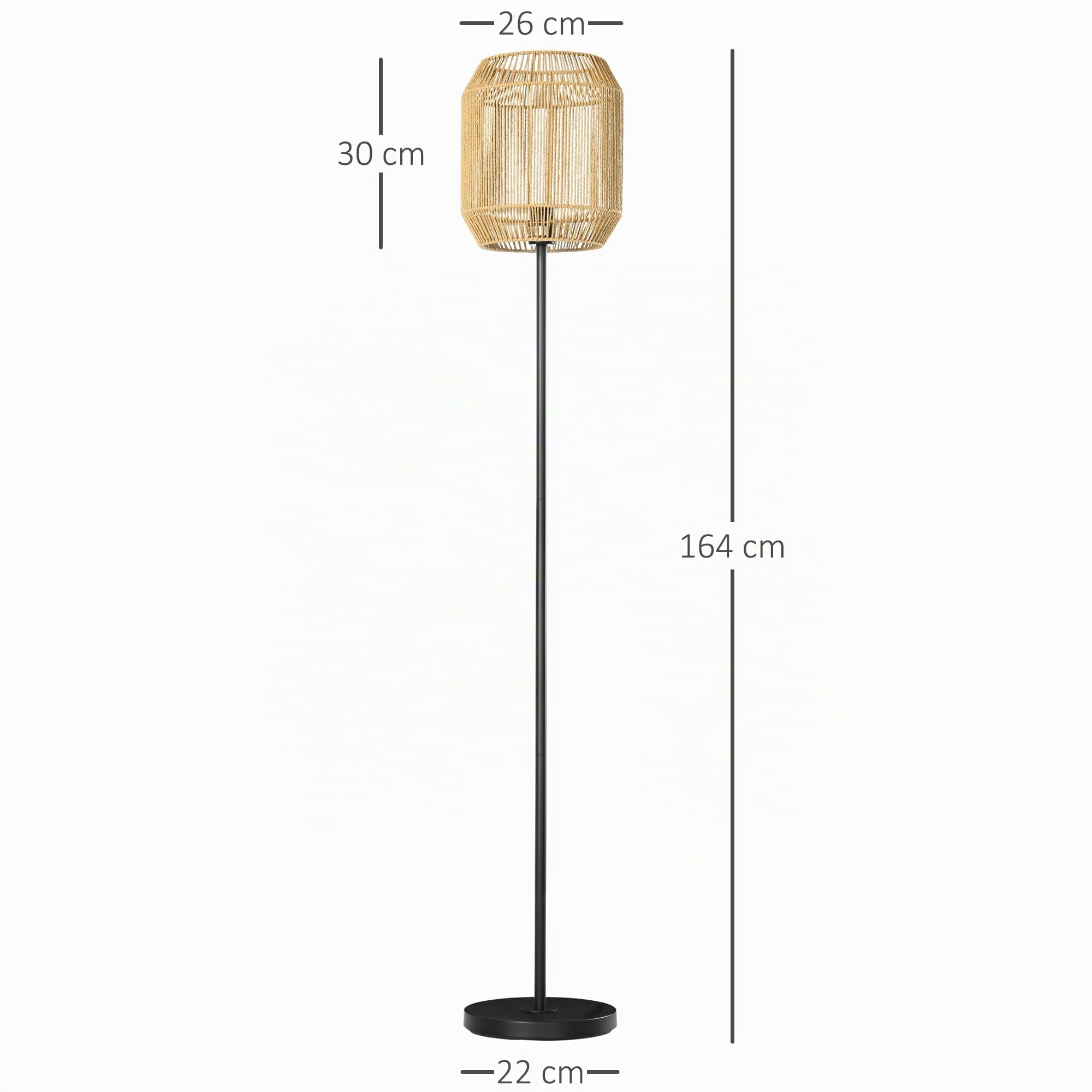 HOMCOM Lampadaire sur Pied Vintage en Métal Design Naturel Ø 26 x 164H cm
