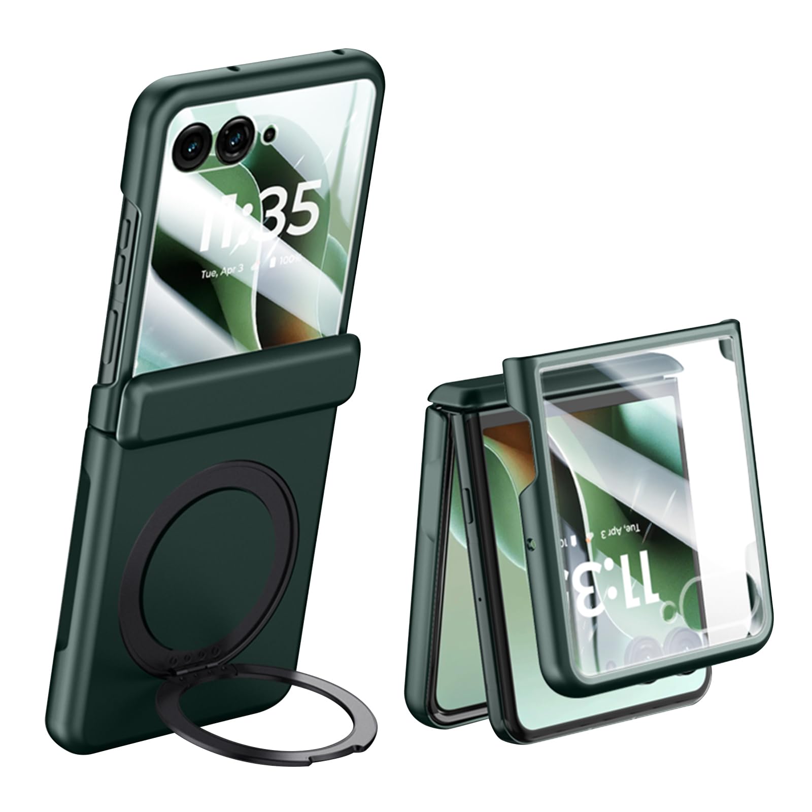 Coque Motorola Razr 60 Ultra verte avec protège-écran et support rotatif - 7