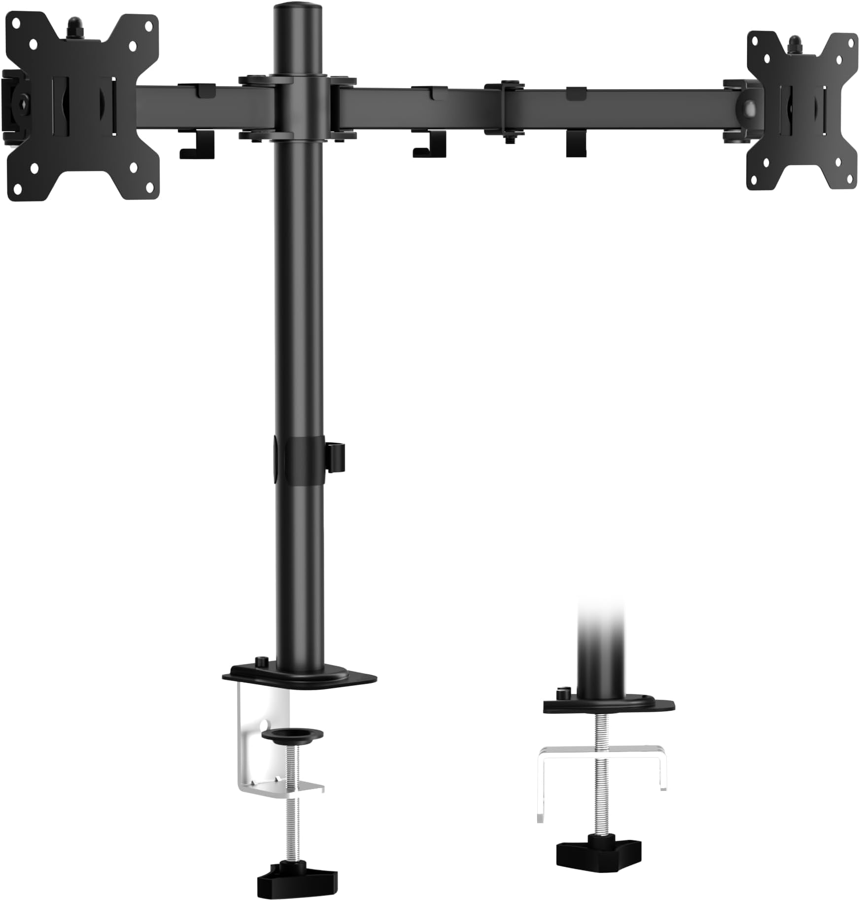 Dual Monitor Mount for Desk, Monitor Stand Holds 2 Computer Screens Fits 13" to 27", Heavy Duty Fully Adjustable Monitor Arm with C-Clamp and Grommet Base, VESA 75x75 100x100mm, Black