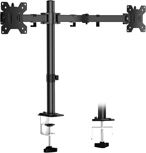 ERGOMAKER Soporte de monitor doble para escritorio, soporte para monitor con capacidad para 2 pantallas de computadora para 13" a 27", brazo de