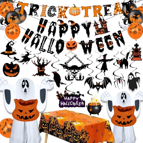 iZoeL Spooky Halloween Decorations Scary Halloween Balloons Floating Ghost Bat Table Cloth Banner Hanging Wall Party Decorations - Indoor Outdoor Decor