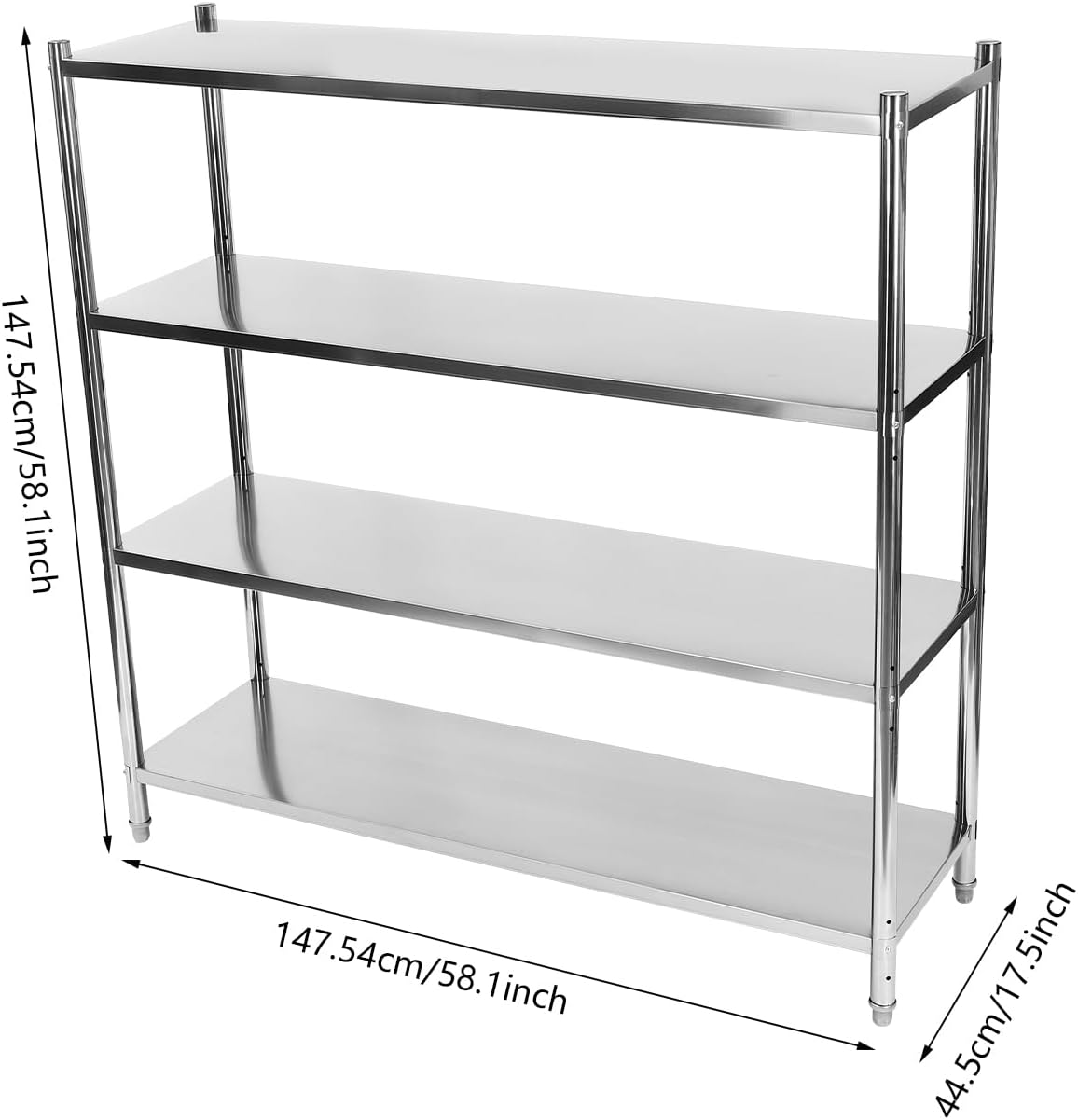 Stainless Steel Shelves,58.1x17.5x58.1 Inch 4 Tier Shelving Unit,Adjustable Height Stainless Steel Storage Shelf for Shopping Malls,Supermarkets,Convenience Stores (1320lbs)
