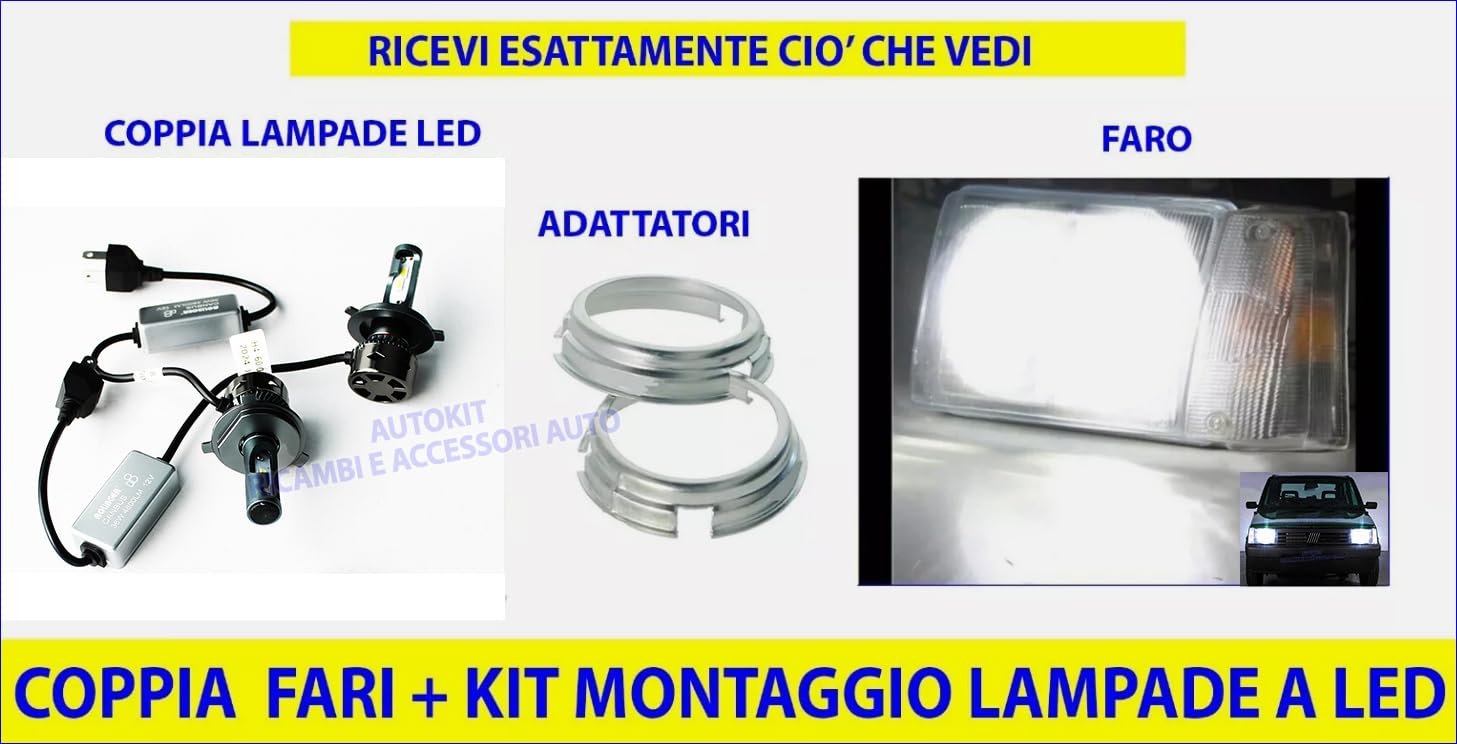 Generico KIT LAMPADE A LED H4 BILUCE per Fari anteriori Specifiche per Panda modello 141 prodotte dal 1986 al 2003 per Fanali Proiettori anteriori - GE069 + HID-5-58477