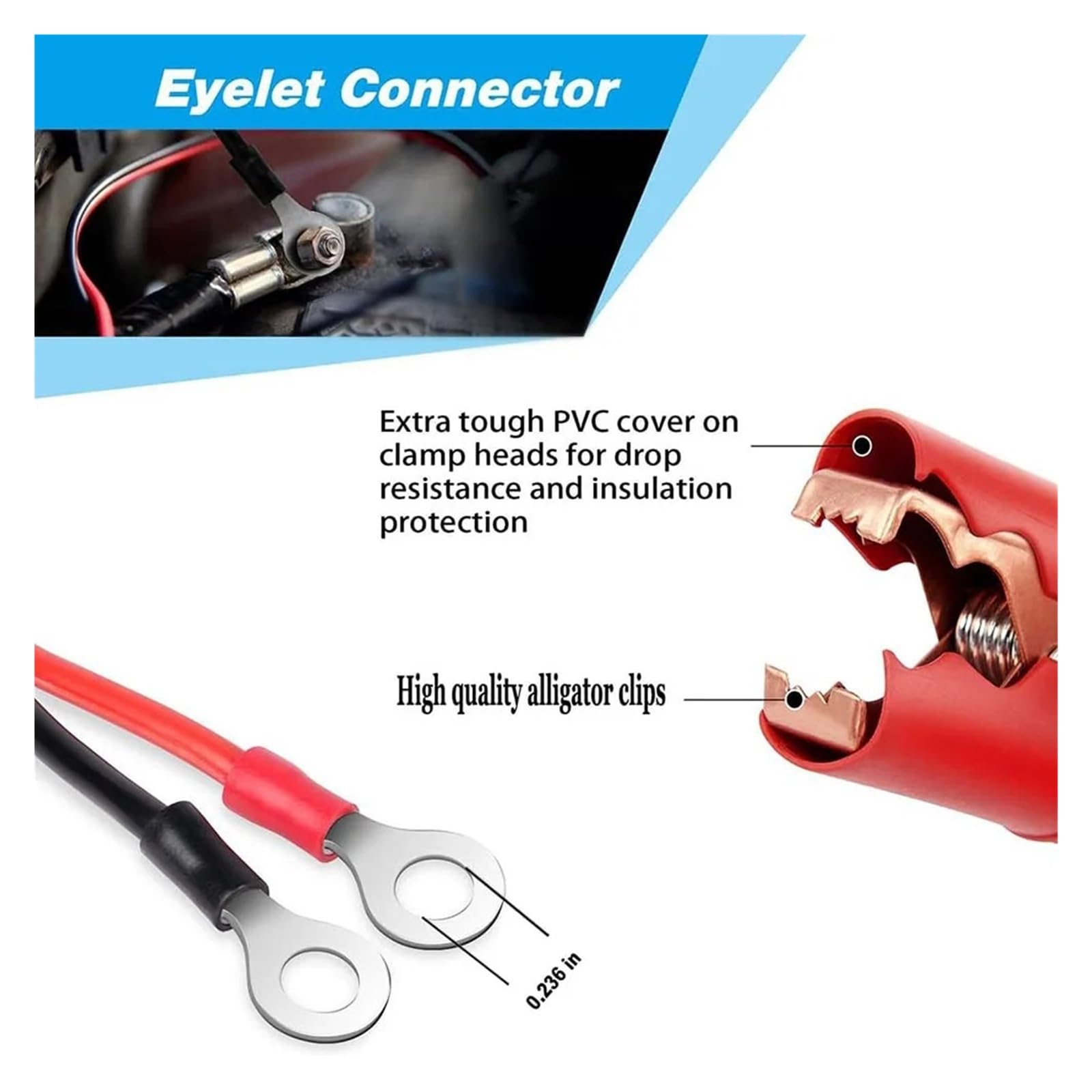 Yvxotrxnk 2 szt. 30 A klipsy bezpiecznikowe 12 V 24 V Quick Disconnect Adapter Copper Battery Clamps for Car Extension Cord(0,6 m)