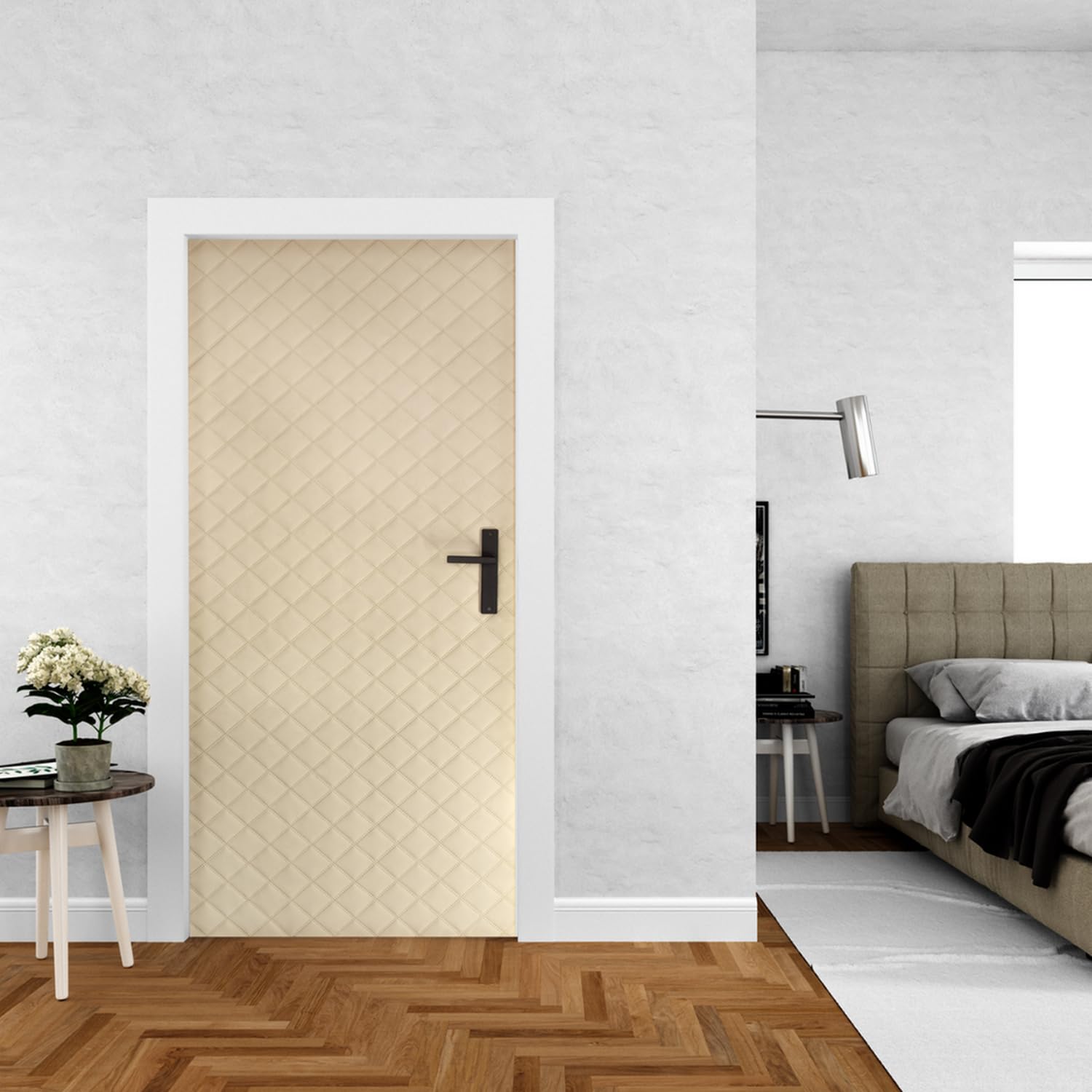 Türverkleidung 115x215 cm Türpolsterung Schallschutz Komplettpaket XXL Wärmedämmung Tür Reparatur für Innentüren Kunstleder Steppung 7x7 cm (Beige)