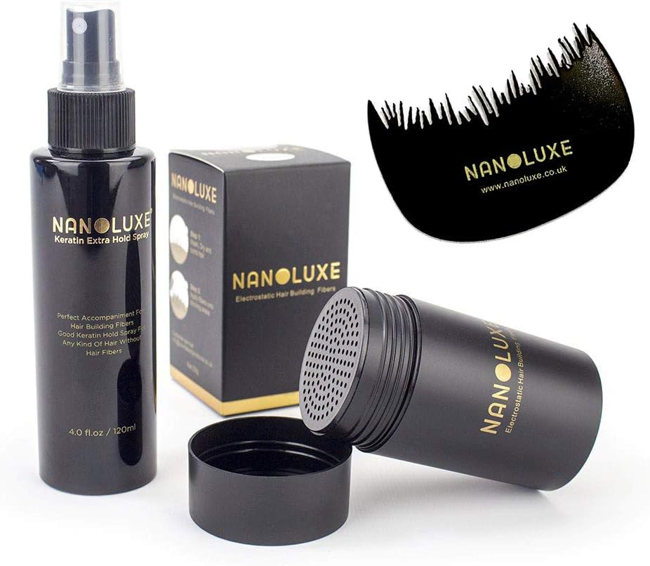 Nanoluxe Dark Brown Hair Fibers 25 g and Keratin Hold Spray 120 ml
